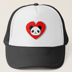 Cute Panda Bear And Red Heart Drawing Truckerkappe