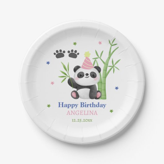 Cute Panda Bear Bamboo Birthday Pappteller (Vorderseite)