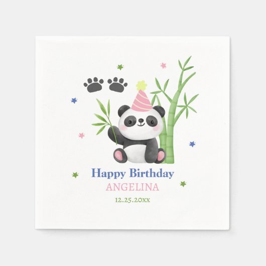 Cute Panda Bear Bamboo Birthday Serviette (Vorderseite)