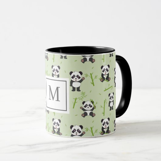 Cute Panda Bear Bamboo Kawaii Animals Monogram Tasse (VorderseiteRechts)