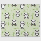 Cute Panda Bear Bamboo Kawaii Animals Pattern Geschenkpapier (Flach)