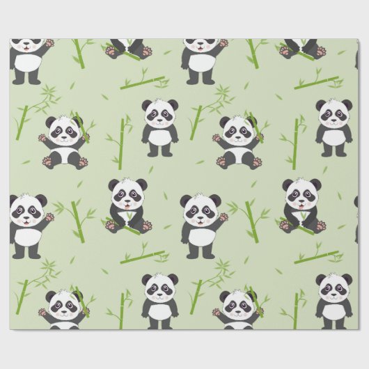 Cute Panda Bear Bamboo Kawaii Animals Pattern Geschenkpapier (Flach)