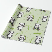 Cute Panda Bear Bamboo Kawaii Animals Pattern Geschenkpapier (Ungerollt)