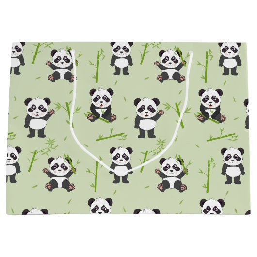 Cute Panda Bear Bamboo Kawaii Animals Pattern Große Geschenktüte (Vorderseite)