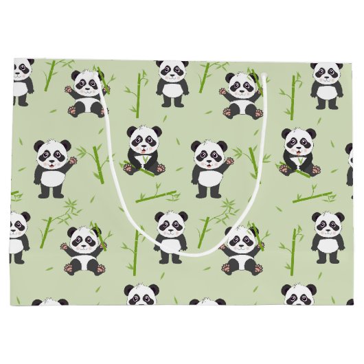 Cute Panda Bear Bamboo Kawaii Animals Pattern Große Geschenktüte (Rückseite)
