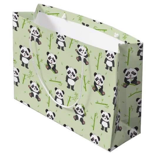 Cute Panda Bear Bamboo Kawaii Animals Pattern Große Geschenktüte (Rückseite Schrägansicht)