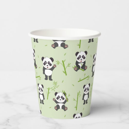 Cute Panda Bear Bamboo Kawaii Animals Pattern Pappbecher (Rückseite)