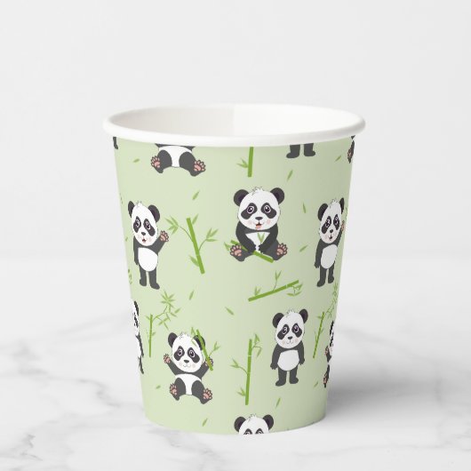 Cute Panda Bear Bamboo Kawaii Animals Pattern Pappbecher (Links)