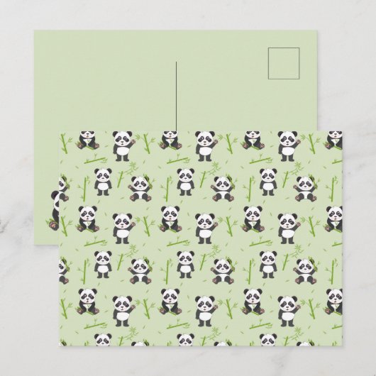 Cute Panda Bear Bamboo Kawaii Animals Pattern Postkarte (Vorne/Hinten)