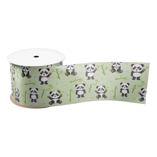 Cute Panda Bear Bamboo Kawaii Animals Pattern Satinband (Spule)