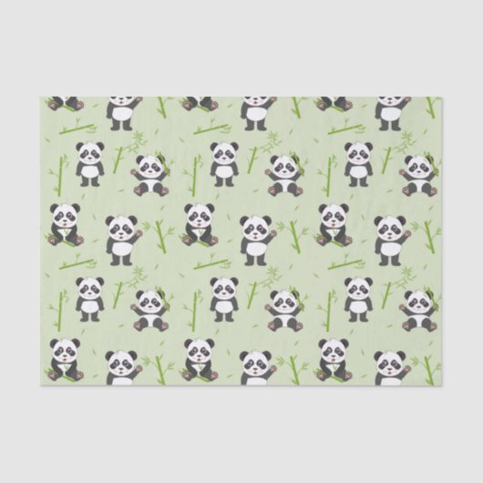 Cute Panda Bear Bamboo Kawaii Animals Pattern Seidenpapier (Vorderseite)