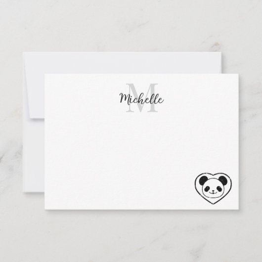 Cute Panda Bear Cartoon Personalized Monogram Mitteilungskarte (Vorderseite)