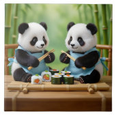 Cute Panda Bear Cubs Preparing Sushi Fliese (Vorderseite)