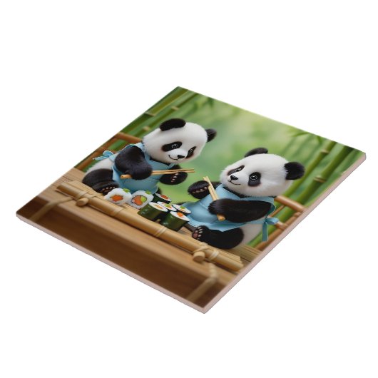 Cute Panda Bear Cubs Preparing Sushi Fliese (Seite)