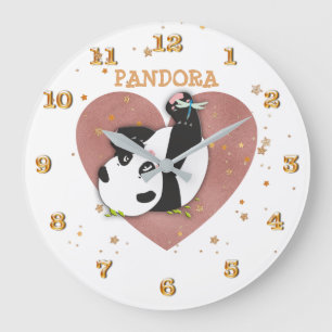 Cute Panda Bear Heart Große Wanduhr