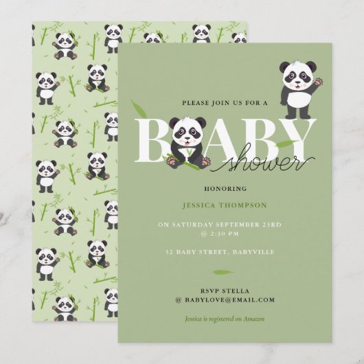 Cute Panda Bear Kawaii Gender Neutral Baby Shower Einladung (Vorne/Hinten)