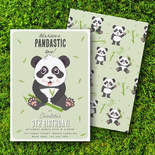 Cute Panda Bear Kawaii Kids Birthday Party Einladung
