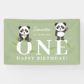 Cute Panda Bear Kawaii Kids First One Birthday Banner (Horizontal)