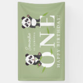 Cute Panda Bear Kawaii Kids First One Birthday Banner (Vertikal)