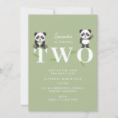 Cute Panda Bear Kawaii Kids Two 2 Birthday Einladung (Vorderseite)