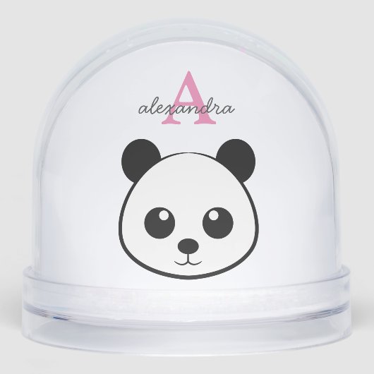 Cute Panda Bear Monogram Snow Globe – Personalized Schneekugeln (Vorderseite)