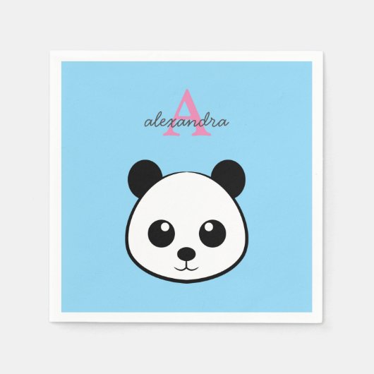 Cute Panda Bear Napkins – Personalized Monogram  Serviette (Vorderseite)