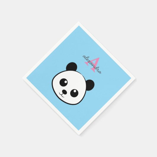 Cute Panda Bear Napkins – Personalized Monogram  Serviette (Ecke)
