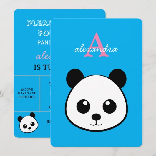 Cute Panda Bear Party Invitation – Personalized  Einladung (Vorne/Hinten)