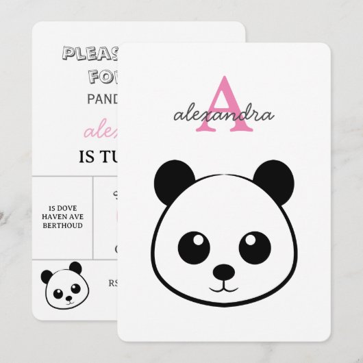 Cute Panda Bear Party Invitation – Personalized  Einladung (Vorne/Hinten)