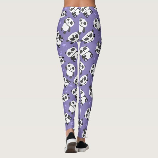 Cute panda bear paw blue background leggings (Rückseite)