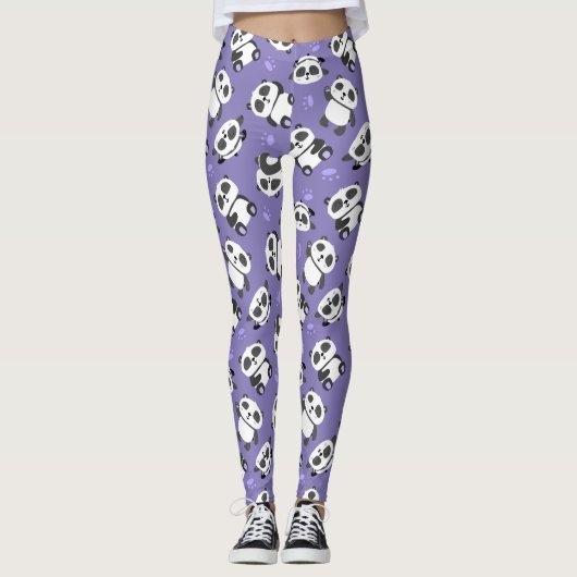Cute panda bear paw blue background leggings (Vorderseite)