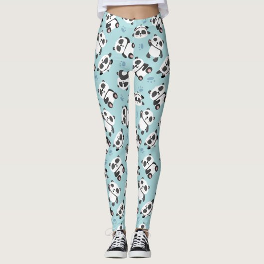 Cute panda bear paw cyan background leggings (Vorderseite)