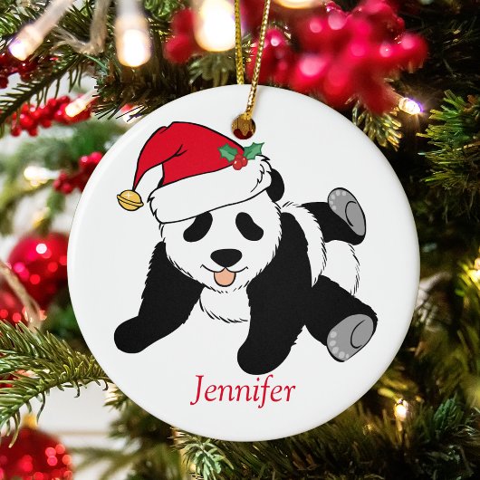 Cute Panda Bear Personalized Kids Christmas Keramik Ornament