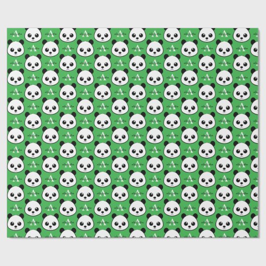 Cute Panda Bear – Personalized Monogram  Geschenkpapier (Flach)