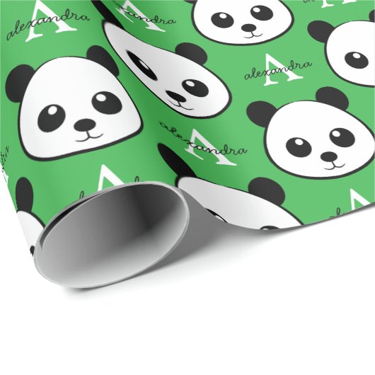 Cute Panda Bear – Personalized Monogram Geschenkpapier (Rolleneckpunkt)