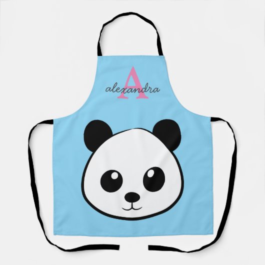 Cute Panda Bear – Personalized Monogram Kitchen Schürze (Vorderseite)