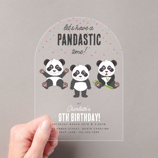 Cute Panda Bear Theme Kawaii Kids Birthday Party Acryleinladungen (Insitu (Handheld))