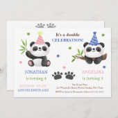 Cute Panda Boy and Girl Joint Birthday Einladung (Vorne/Hinten)