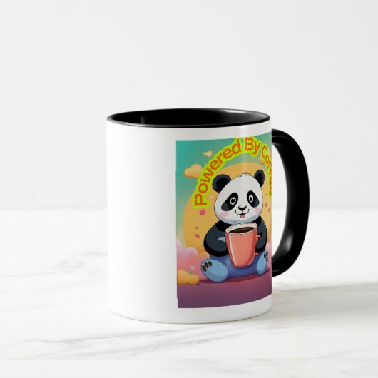 Cute Panda Coffee Mug – “Powered by Coffee”  Tasse (VorderseiteRechts)