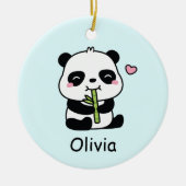 Cute Panda Cub Munching On Bamboo, Kids Name Keramik Ornament (Vorne)