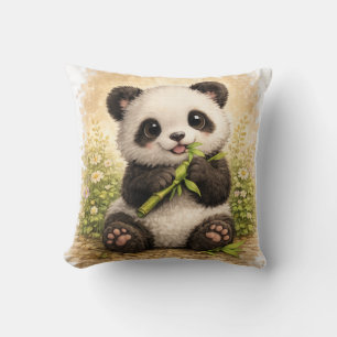 Cute Panda Eating Bamboo Kawaii Baby Panda Nursery Kissen