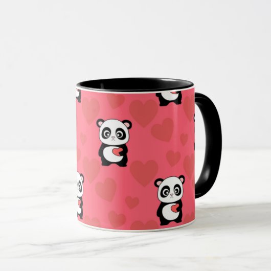 Cute Panda Holding Heart Pattern| Kawaii Valentine Tasse (VorderseiteRechts)