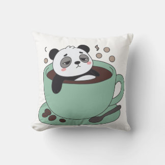 Cute Panda In Coffee Cup Coffee Lover Gift Kissen