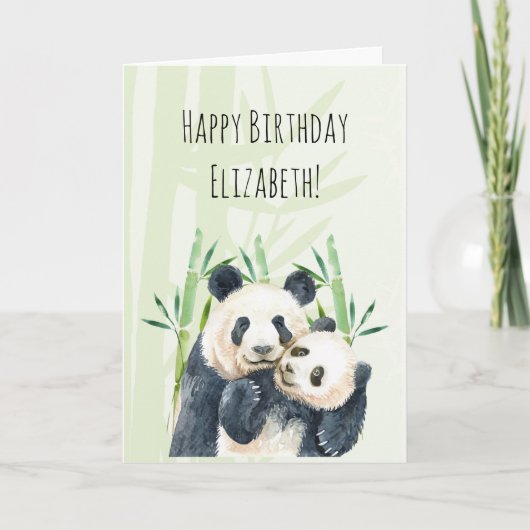 Cute Panda Pair in Bamboo Watercolor Birthday Card Karte (Vorderseite)