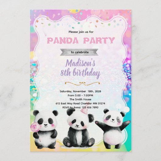 Cute panda party invitation einladung (Vorderseite)