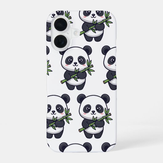 Cute Panda Pattern iPhone Case – Black & White 16 Hülle (Rückseite)