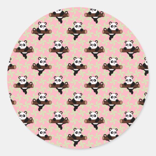 Cute Panda Pattern on Pink – Kawaii Seamless  Runder Aufkleber (Vorderseite)