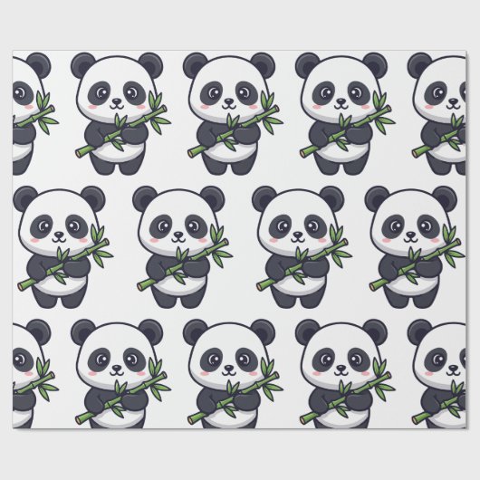 Cute Panda Pattern Wrapping Paper – Minimal Black  Geschenkpapier (Flach)