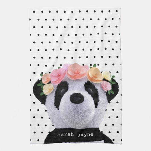 Cute Panda Polka Dot Personalized Kitchen Towel Geschirrtuch (Vertikal)