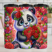 Cute Panda Red Rose Bouquet Wrap Thermosbecher